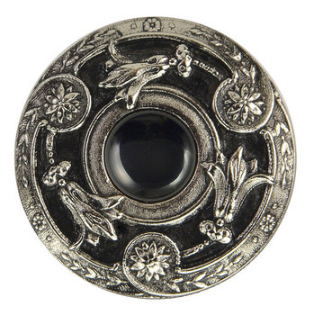 Notting Hill, Jewels, Jeweled Lily, 1 3/8" Round Knob, Brite Nickel with Onyx Natural Stone