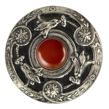 Notting Hill, Jewels, Jeweled Lily, 1 3/8" Round Knob, Brite Nickel with Red Carnelian Natural Stone