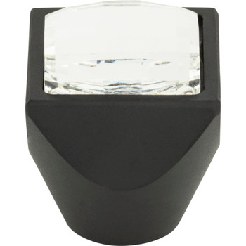 Atlas Homewares, Crystal, 1" Crystal Tapered Square Knob, Matte Black