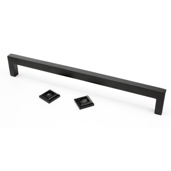 Rusticware, 15" Square End Pull, Satin Nickel - shown in black with optional feet