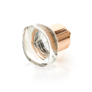 Schaub and Company, City Lights, 1 1/4" Soft Cornered Square Knob, Clear with Polished Rose Gold