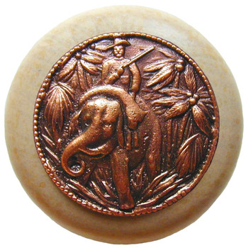 Notting Hill, Lodge and Nature, Jungle Patrol, 1 1/2" Round Wood Knob, Antique Copper with Natural Wood Finish