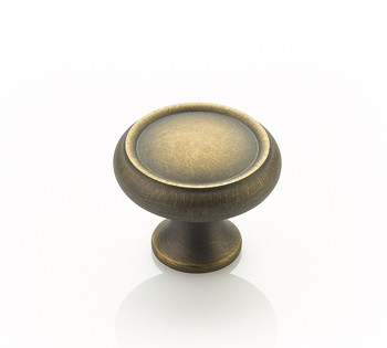 Schaub and Company, Traditional, 1 1/4" Ringed Round Knob, Antique Light Brass
