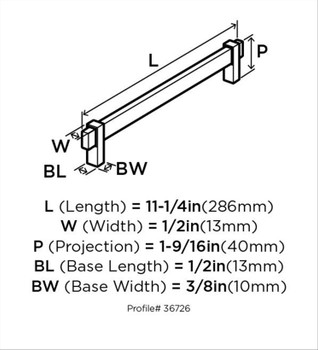 Amerock, Mulino, 10 1/16" (256mm) Bar Pull, Black Brushed Nickel/Black Nickel- technical front