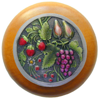 Notting Hill, Tuscan, Tuscan Bounty, 1 1/2" Round Wood Knob, Hand-Tinted Antique Pewter with Maple Wood Finish