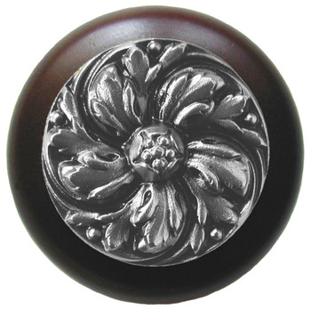 Notting Hill, Classic, Chrysanthemum, 1 1/2" Round Wood Knob, Satin Nickel with Dark Walnut Wood Finish