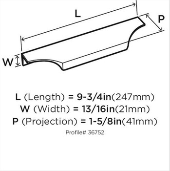 Amerock, Extent, 6 9/16" (9 3/4" Total Length) Tab Pull, Polished Chrome - technical front