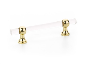 Schaub and Company, Lumiere Transitional, 4" Adjustable Bar Pull, Clear Acrylic and Polished Brass