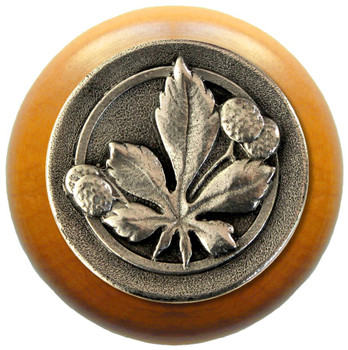 Notting Hill, Woodland, Horse Chestnut, 1 1/2" Round Wood Knob, Brilliant Pewter with Maple Wood Finish