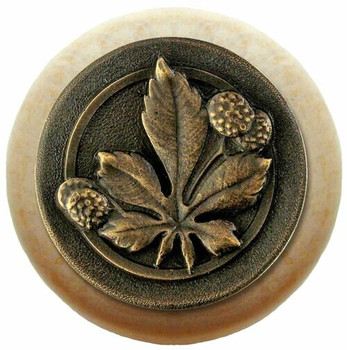 Notting Hill, Woodland, Horse Chestnut, 1 1/2" Round Wood Knob, Dark Brass with Natural Wood Finish