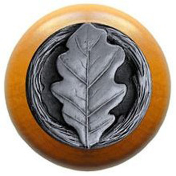 Notting Hill, Woodland, Oak Leaf, 1 1/2" Round Wood Knob, Antique Pewter with Maple Wood Finish