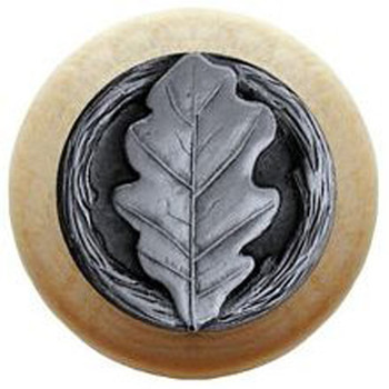 Notting Hill, Woodland, Oak Leaf, 1 1/2" Round Wood Knob, Antique Pewter with Natural Wood Finish