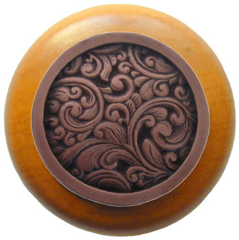 Notting Hill, Classic, Saddleworth, 1 1/2" Round Wood Knob, Antique Copper with Maple Wood Finish