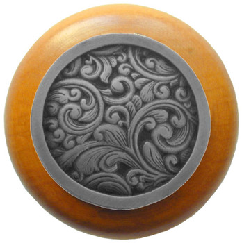 Notting Hill, Classic, Saddleworth, 1 1/2" Round Wood Knob, Antique Pewter with Maple Wood Finish