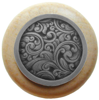 Notting Hill, Classic, Saddleworth, 1 1/2" Round Wood Knob, Antique Pewter with Natural Wood Finish