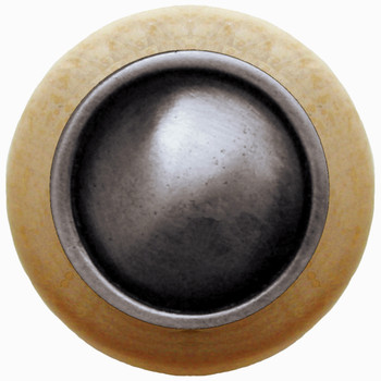 Notting Hill, Classic, Plain Dome Wood, 1 1/2" Round Knob, Antique Pewter with Natural Wood