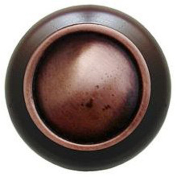 Notting Hill, Classic, Plain Dome Wood, 1 1/2" Round Knob, Antique Copper with Dark Walnut Wood