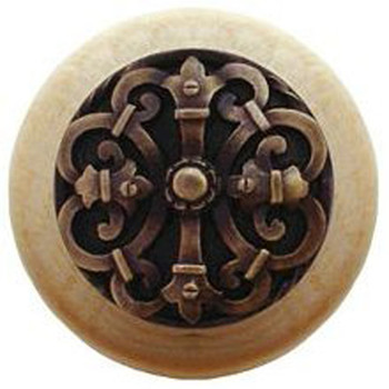 Notting Hill, Chateau, 1 1/2" Round Wood Knob, Antique Brass with Natural Wood Finish