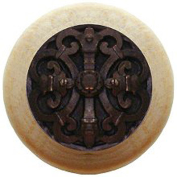 Notting Hill, Chateau, 1 1/2" Round Wood Knob, Dark Brass with Natural Wood Finish