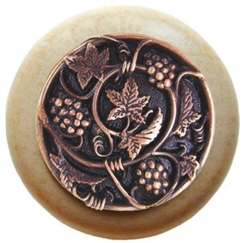 Notting Hill, Tuscan, Grapevines, 1 1/2" Round Wood Knob, Antique Copper with Natural Wood Finish