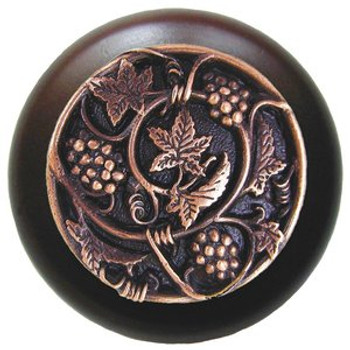 Notting Hill, Tuscan, Grapevines, 1 1/2" Round Wood Knob, Antique Copper with Dark Walnut Wood Finish