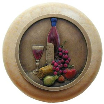 Notting Hill, Tuscan, Best Cellar, 1 1/2" Round Wood Knob, Hand-Tinted Antique Brass with Natural Wood Finish