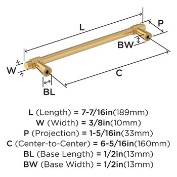 Amerock, Destine, 6 5/16" (160mm) Bar Pull, Champagne Bronze - technical