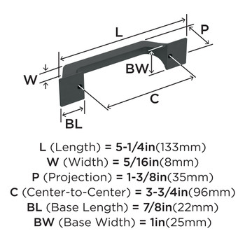 Amerock, Exceed, 3 3/4" (96mm) Straight Pull, Matte Black - technical