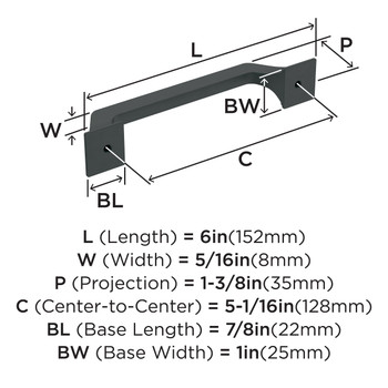 Amerock, Exceed, 5 1/16" (128mm) Straight Pull, Matte Black - technical