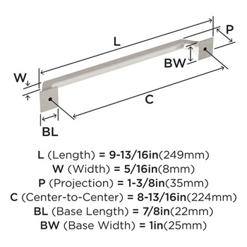 Amerock, Exceed, 8 13/16" (224mm) Straight Pull, Satin Nickel - technical