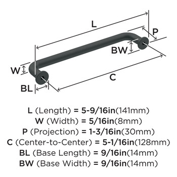 Amerock, Factor, 5 1/16" (128mm) Straight Pull, Matte Black - technical