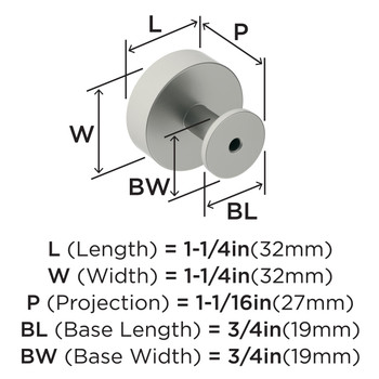 Amerock, Radius, 1 1/4" Round Knob, Satin Nickel - technical