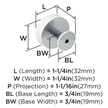 Amerock, Radius, 1 1/4" Round Knob, Polished Chrome - technical