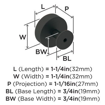 Amerock, Radius, 1 1/4" Round Knob, Oil Rubbed Bronze - technical