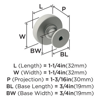 Amerock, Winsome, 1 1/4" Round Knob, Satin Nickel - technical