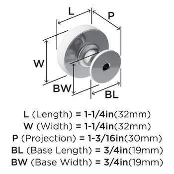 Amerock, Winsome, 1 1/4" Round Knob, Polished Chrome - technical