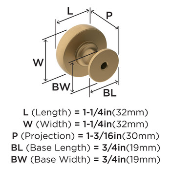 Amerock, Winsome, 1 1/4" Round Knob, Champagne Bronze - technical