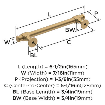 Amerock, Winsome, 5 1/16" (128mm) Bar Pull, Champagne Bronze - technical