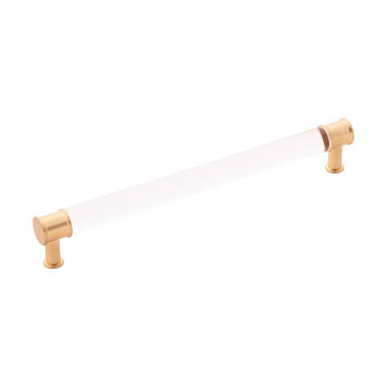 Belwith Hickory, Midway, 8 13/16" (224mm) Bar Pull, Clear Crysacrylic with Brushed Golden Brass