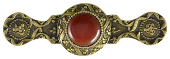 Notting Hill, Jewels, Victorian Jewel, 3" Ornate Pull, Antique Brass with Red Carnelian Natural Stone