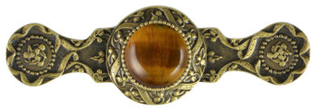 Notting Hill, Jewels, Victorian Jewel, 3" Ornate Pull, Antique Brass with Tiger Eye Natural Stone