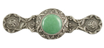 Notting Hill, Jewels, Victorian Jewel, 3" Ornate Pull, Antique Pewter with Green Aventurine Natural Stone