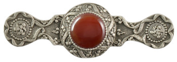 Notting Hill, Jewels, Victorian Jewel, 3" Ornate Pull, Antique Pewter with Red Carnelian Natural Stone