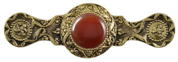 Notting Hill, Jewels, Victorian Jewel, 3" Ornate Pull, Brite Brass with Red Carnelian Natural Stone