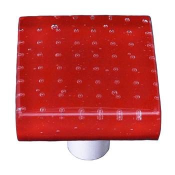 Aquila Art Glass, Bubbles, 1 1/2" Square Knob, Red