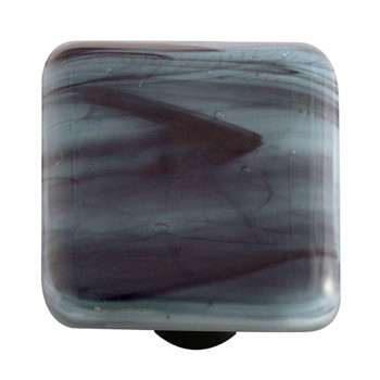 Aquila Art Glass, Swirls, 1 1/2" Square Knob, Black Swirl on Powder Blue
