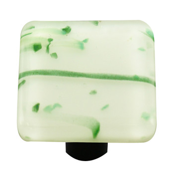 Aquila Art Glass, Mardi Gras, 1 1/2" Square Knob, Green and White