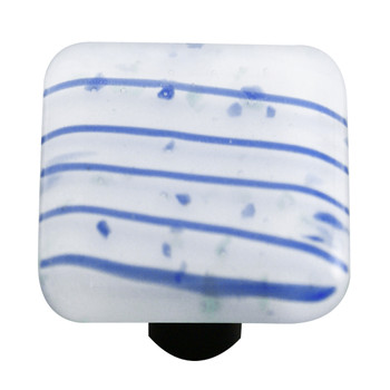 Aquila Art Glass, Mardi Gras, 1 1/2" Square Knob, Blue and White