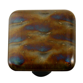 Aquila Art Glass, Metallic, 1 1/2" Square Knob, Patterned Irid