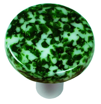 Aquila Art Glass, Granite, 1 1/2" Round Knob, Light Metallic Green and White